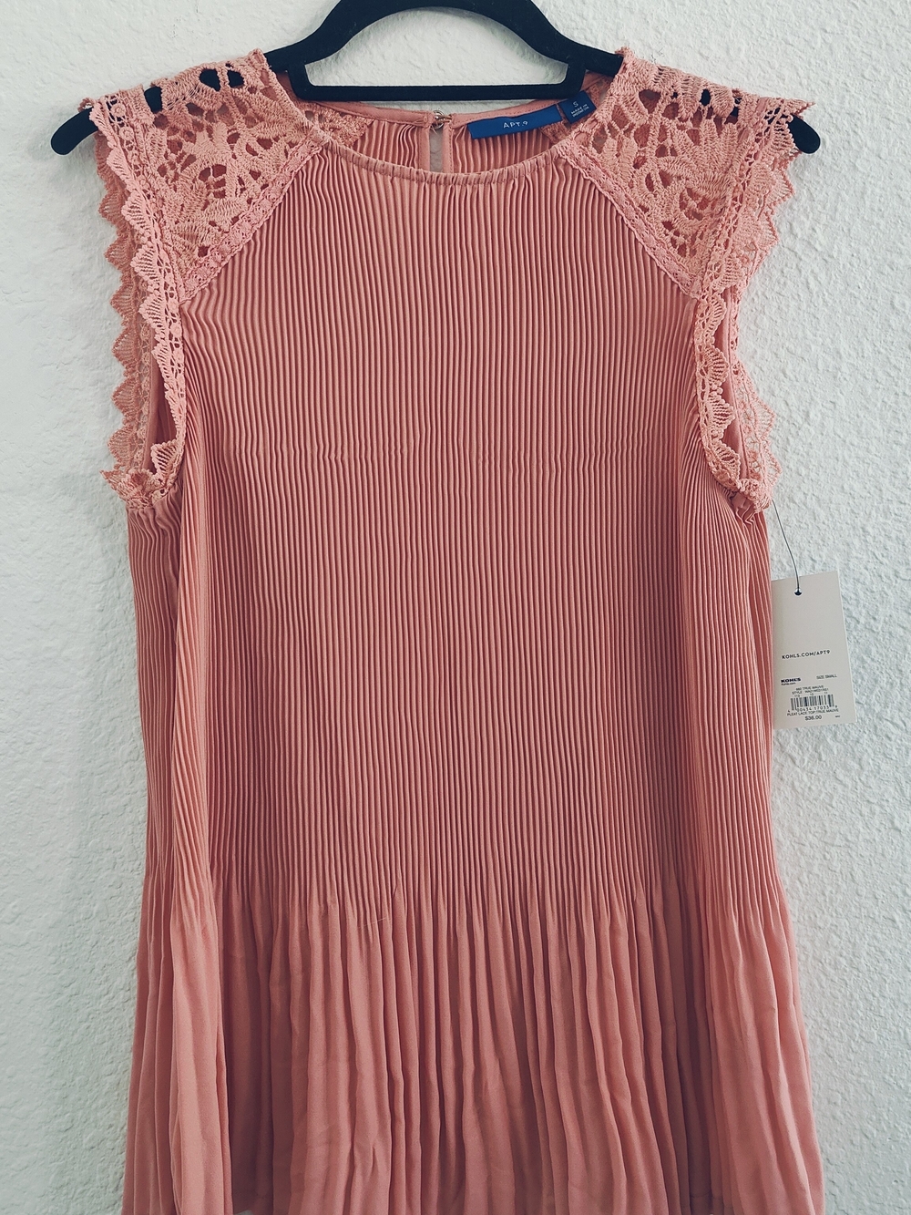 Apt.9 Pink Lace-Trim Pleated Top